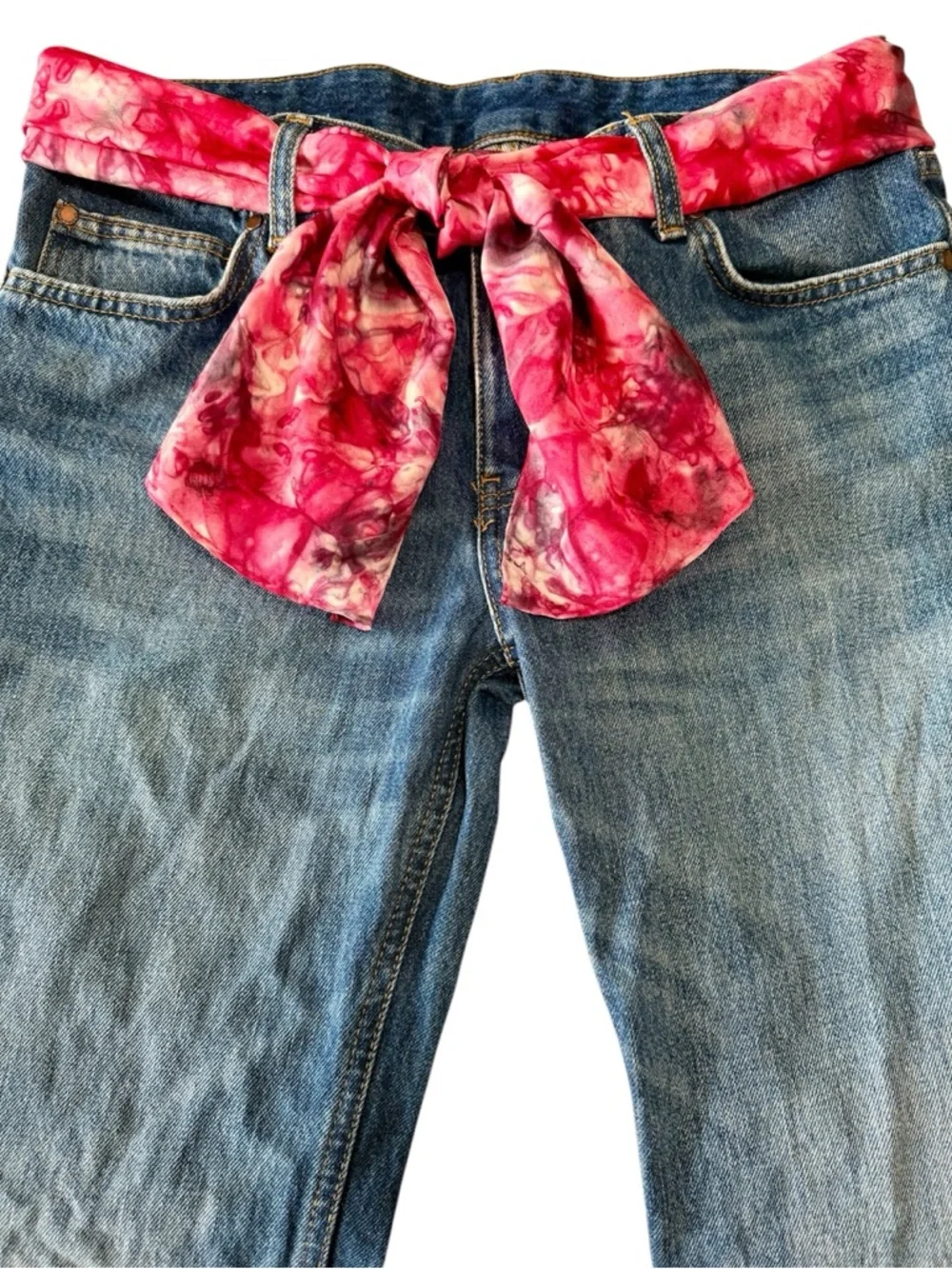 Silk Scarf Belt Boho Festival Coastal Cowgirl Waist Wrap Red Black White 58” L